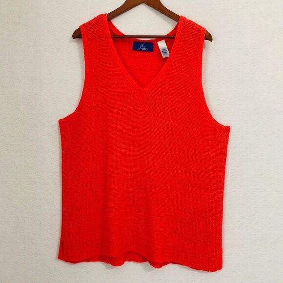 JH Collectibles Top Women 3 Plus Orange Red Open Weave Sleeveless V Neck Vintage - Picture 10 of 11